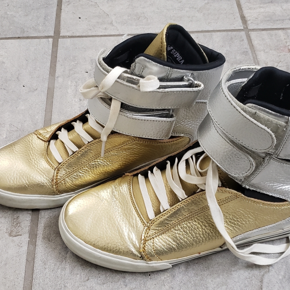 Supra Gold and Silver high top shoes men's size 9